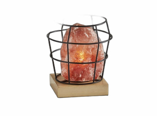 Himalayan Salt Table Lamp With Black Wire Basket