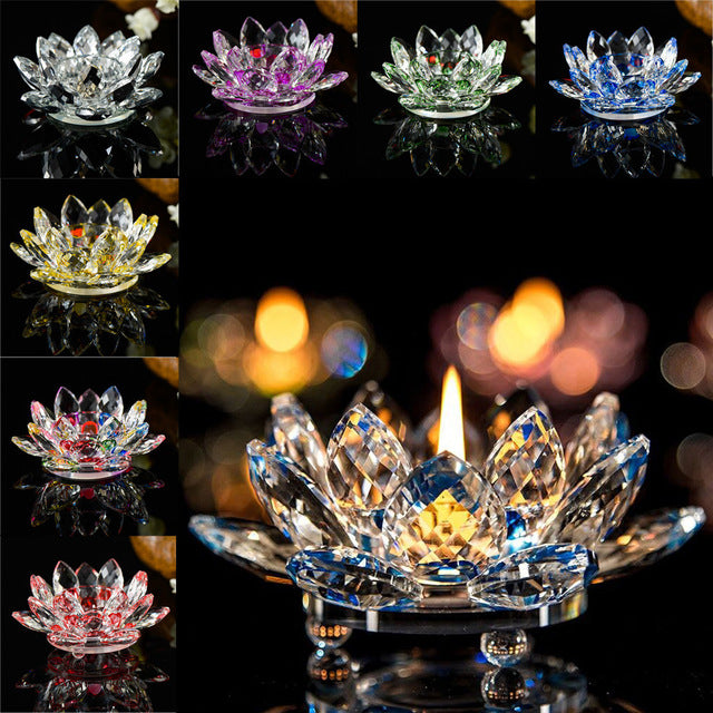 7 Colors Lotus Crystal Glass Lotus Flower Candle