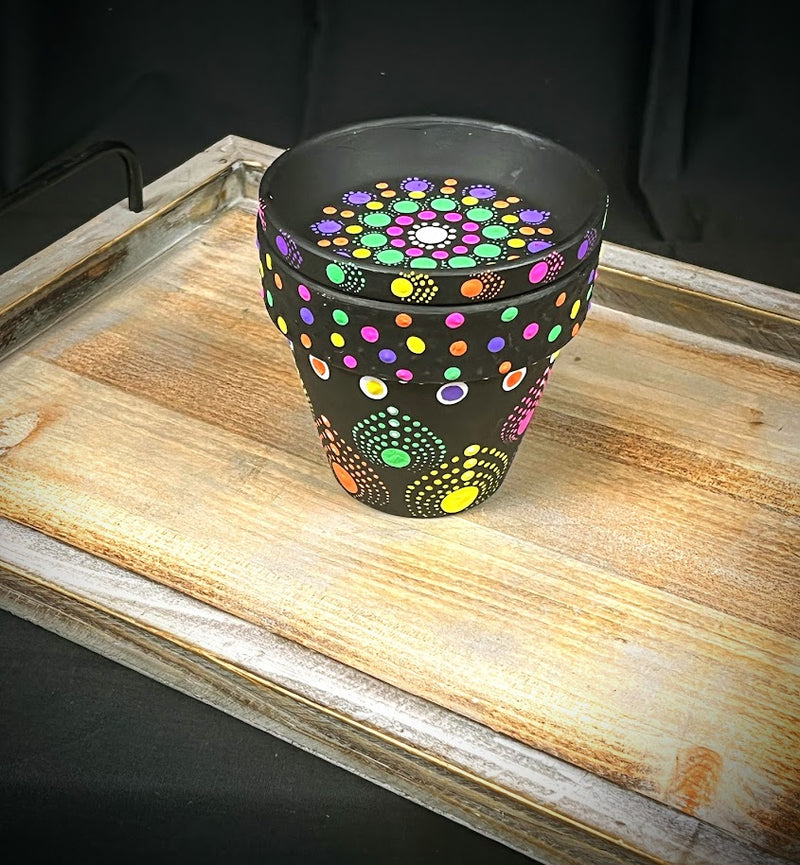 Title: Hand-painted Mandala Dot 4" Pot