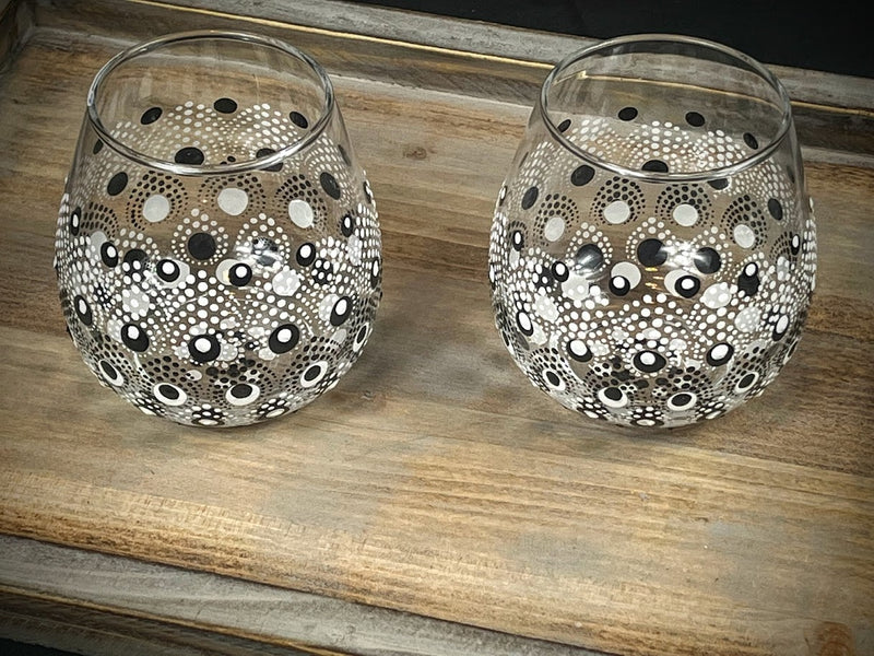 Hand-painted Mandala Dot Wine Glasses