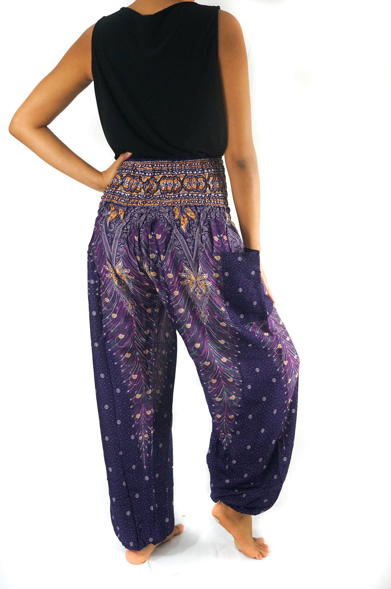 Purple PEACOCK Harem Pants Women Boho Pants Hippie Pants