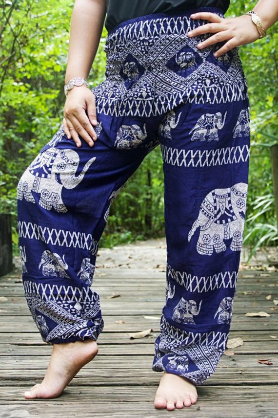 Blue ELEPHANT Pants Women Boho Pants Hippie Pants Yoga
