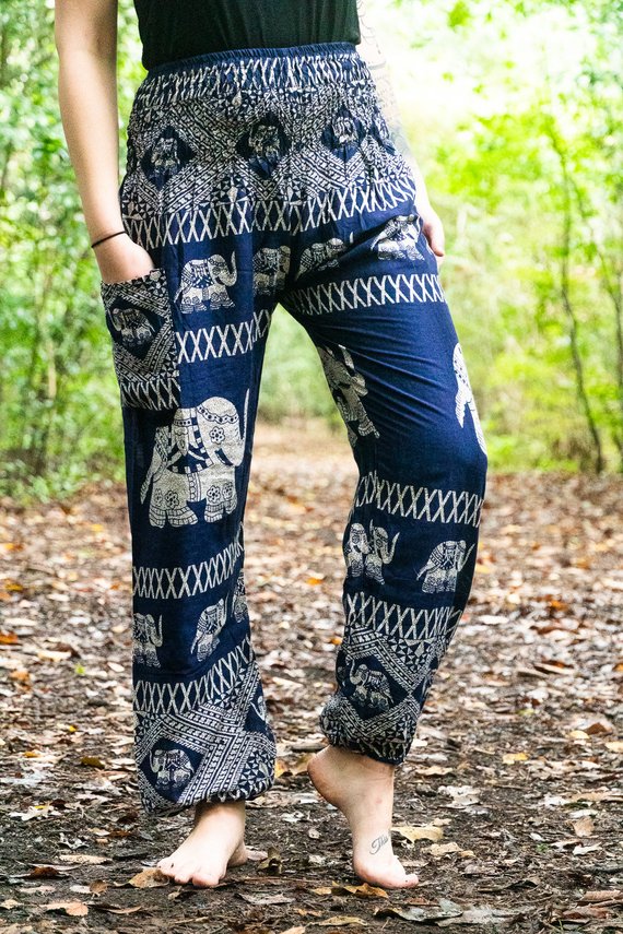 Blue ELEPHANT Pants Women Boho Pants Hippie Pants Yoga